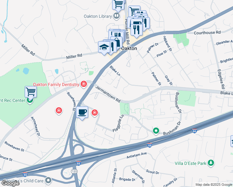 map of restaurants, bars, coffee shops, grocery stores, and more near 2854 Jermantown Road in Oakton