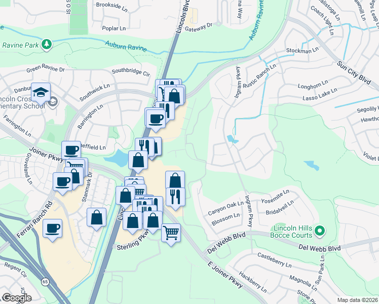 map of restaurants, bars, coffee shops, grocery stores, and more near 717 Northfield Lane in Lincoln