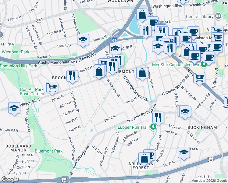 map of restaurants, bars, coffee shops, grocery stores, and more near 101 Independence Avenue Southeast in Washington