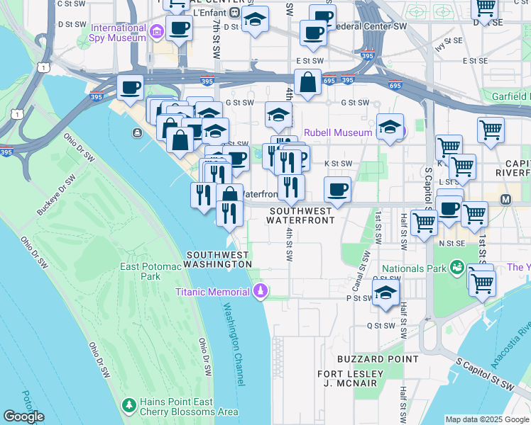 map of restaurants, bars, coffee shops, grocery stores, and more near in Washington
