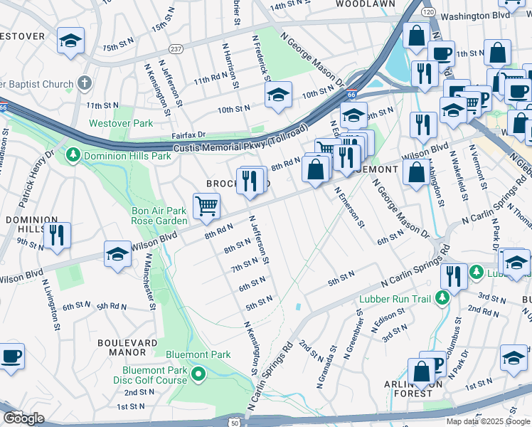 map of restaurants, bars, coffee shops, grocery stores, and more near 820 North Illinois Street in Arlington