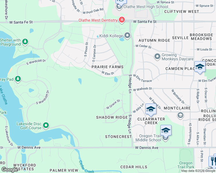 map of restaurants, bars, coffee shops, grocery stores, and more near 515 South Canyon Drive in Olathe