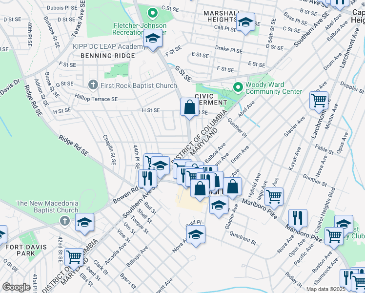 map of restaurants, bars, coffee shops, grocery stores, and more near 101 Independence Avenue Southeast in Washington