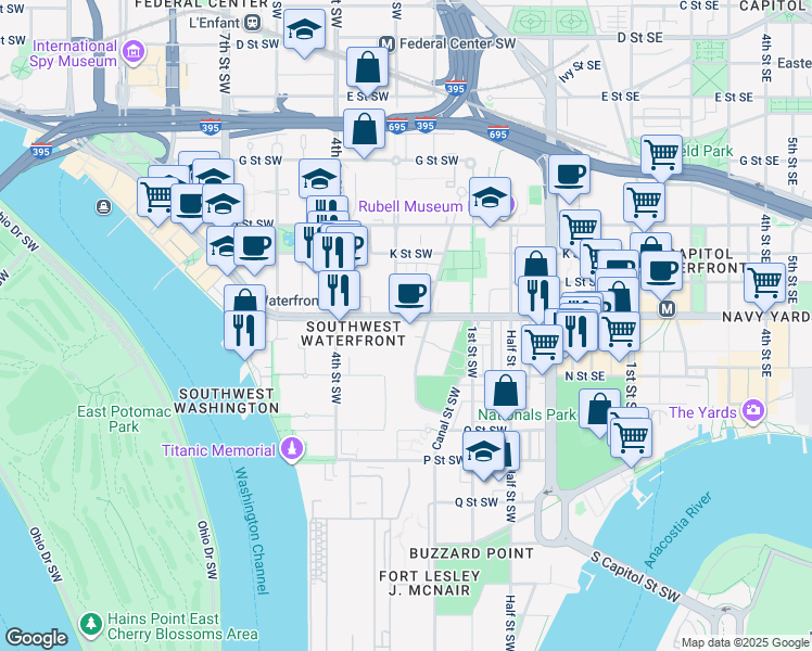 map of restaurants, bars, coffee shops, grocery stores, and more near 101 Independence Avenue Southeast in Washington