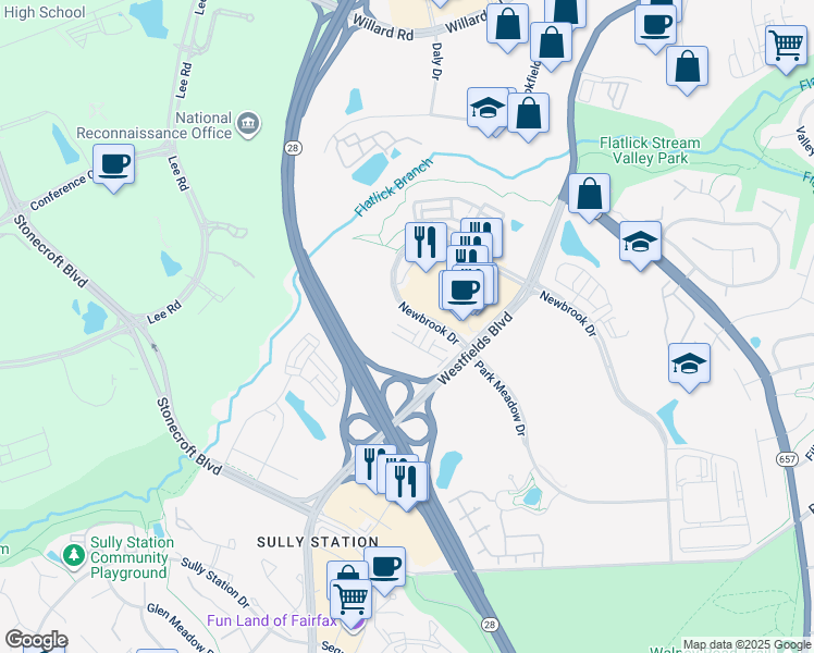 map of restaurants, bars, coffee shops, grocery stores, and more near 14359 Glen Manor Drive in Chantilly
