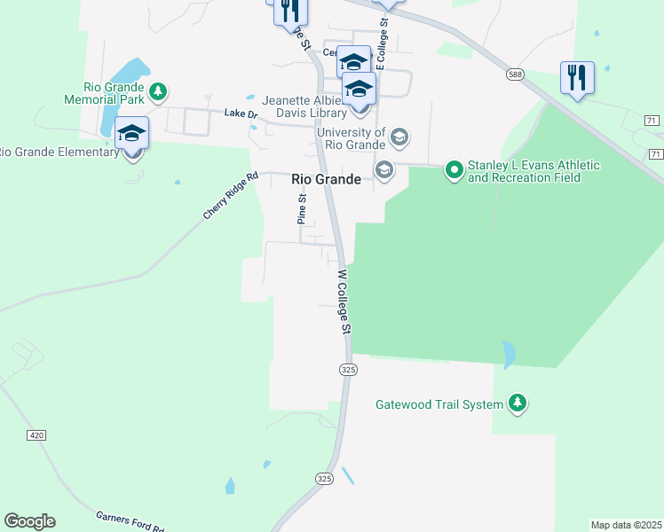 map of restaurants, bars, coffee shops, grocery stores, and more near 800 Ohio 325 in Rio Grande