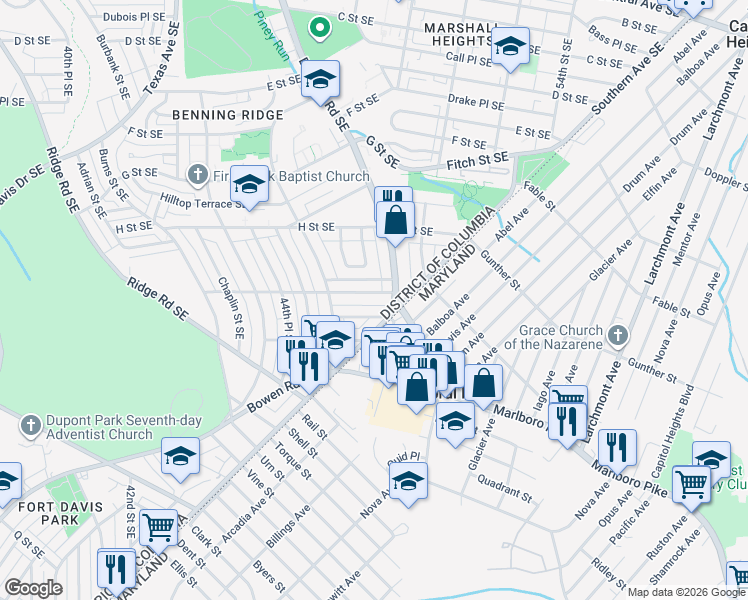 map of restaurants, bars, coffee shops, grocery stores, and more near 101 Independence Avenue Southeast in Washington