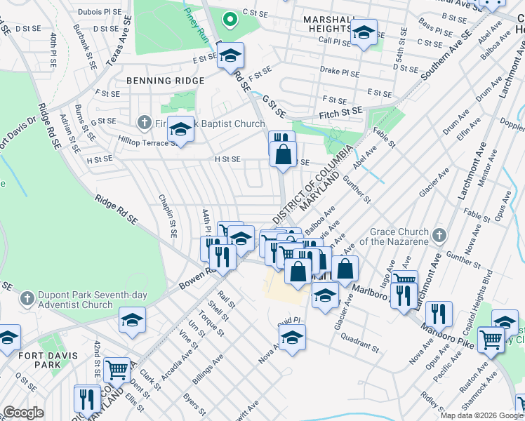 map of restaurants, bars, coffee shops, grocery stores, and more near 101 Independence Avenue Southeast in Washington