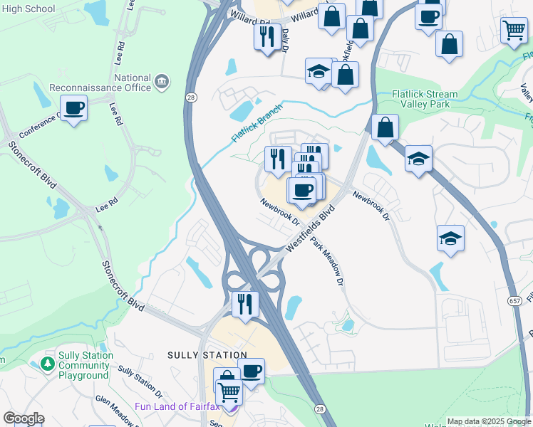 map of restaurants, bars, coffee shops, grocery stores, and more near 14359 Glen Manor Drive in Chantilly