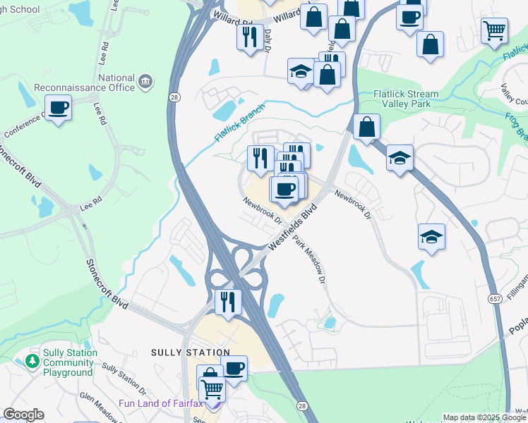 map of restaurants, bars, coffee shops, grocery stores, and more near 14381 Newbrook Drive in Chantilly