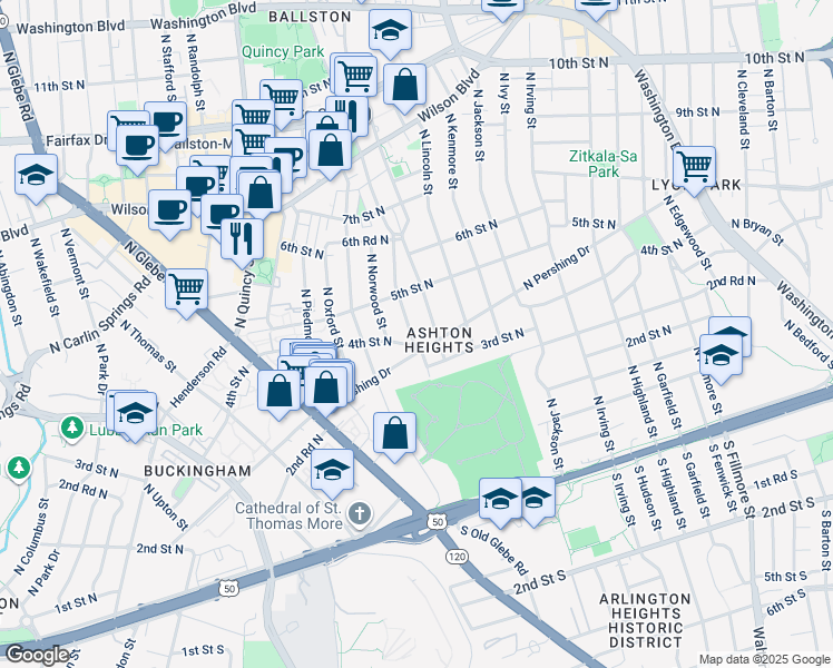map of restaurants, bars, coffee shops, grocery stores, and more near 407 North Nelson Street in Arlington