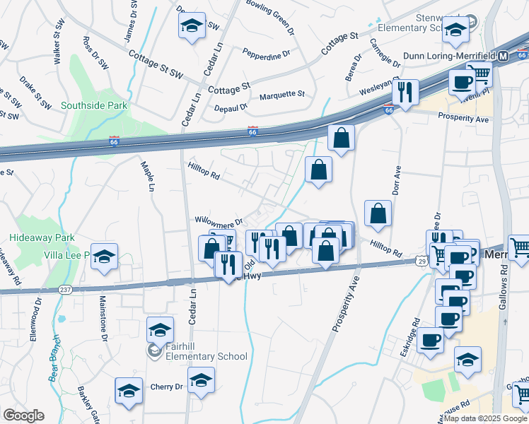 map of restaurants, bars, coffee shops, grocery stores, and more near 2807 Evelyn Court in Vienna