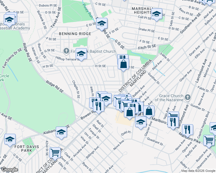 map of restaurants, bars, coffee shops, grocery stores, and more near 101 Independence Avenue Southeast in Washington