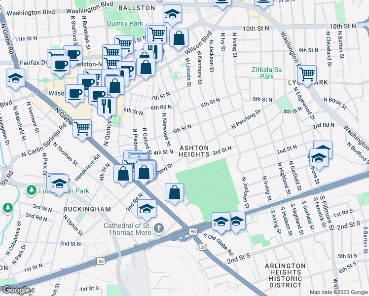map of restaurants, bars, coffee shops, grocery stores, and more near 407 North Nelson Street in Arlington