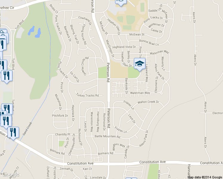 map of restaurants, bars, coffee shops, grocery stores, and more near 6820 Anchor Point in Colorado Springs