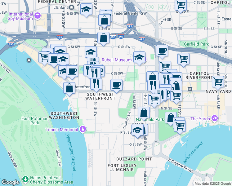 map of restaurants, bars, coffee shops, grocery stores, and more near 101 Independence Avenue Southeast in Washington