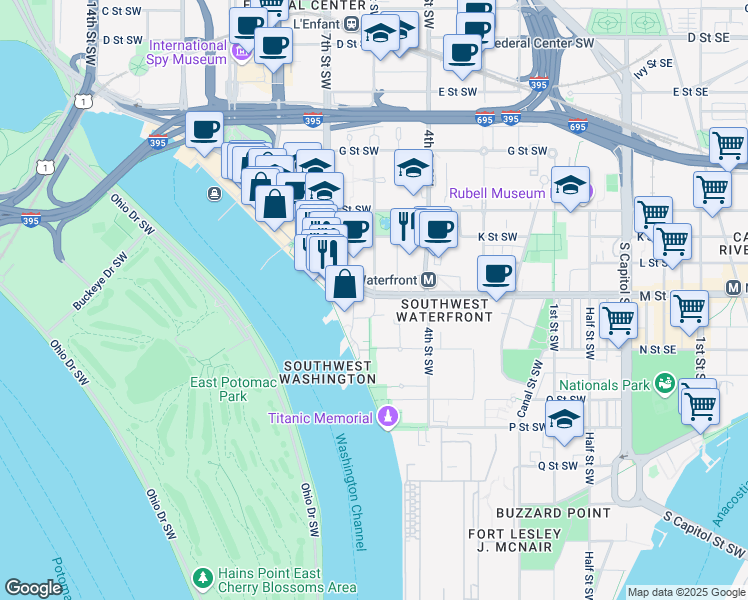 map of restaurants, bars, coffee shops, grocery stores, and more near 101 Independence Avenue Southeast in Washington