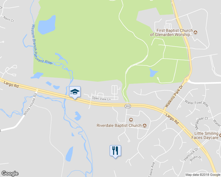 map of restaurants, bars, coffee shops, grocery stores, and more near 12350 Rollys Ridge Avenue in Upper Marlboro