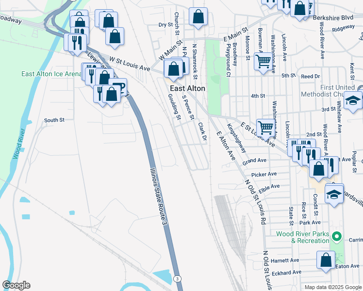 map of restaurants, bars, coffee shops, grocery stores, and more near 311 West Mccasland Avenue in East Alton