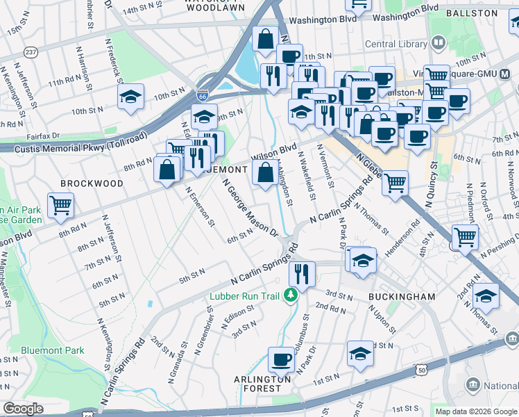 map of restaurants, bars, coffee shops, grocery stores, and more near 101 Independence Avenue Southeast in Washington