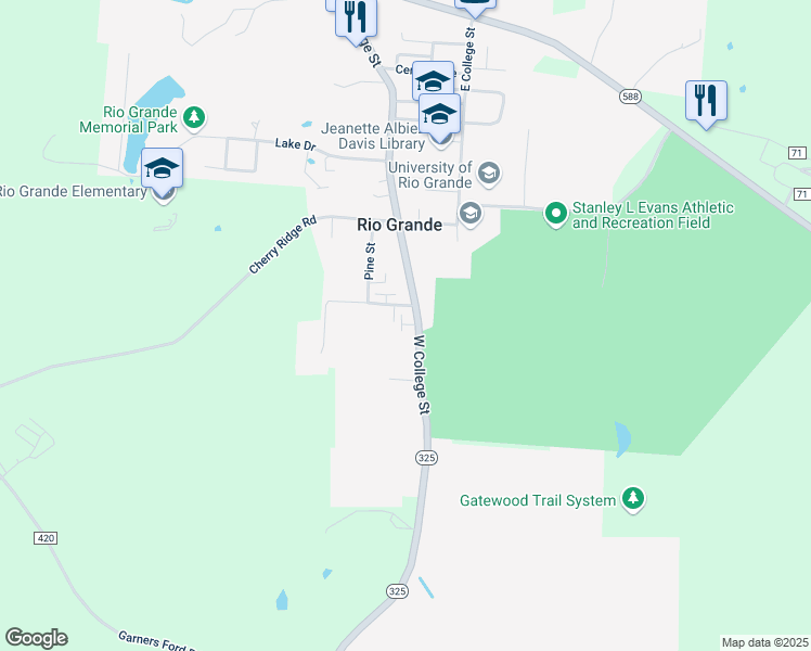 map of restaurants, bars, coffee shops, grocery stores, and more near 727 West College Street in Centerville