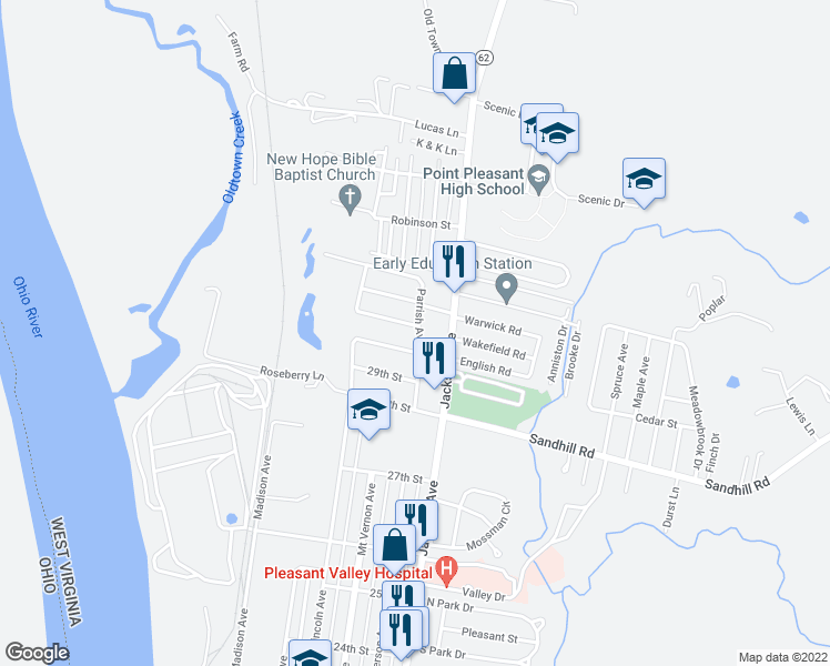 map of restaurants, bars, coffee shops, grocery stores, and more near 3005 Parrish Avenue in Point Pleasant