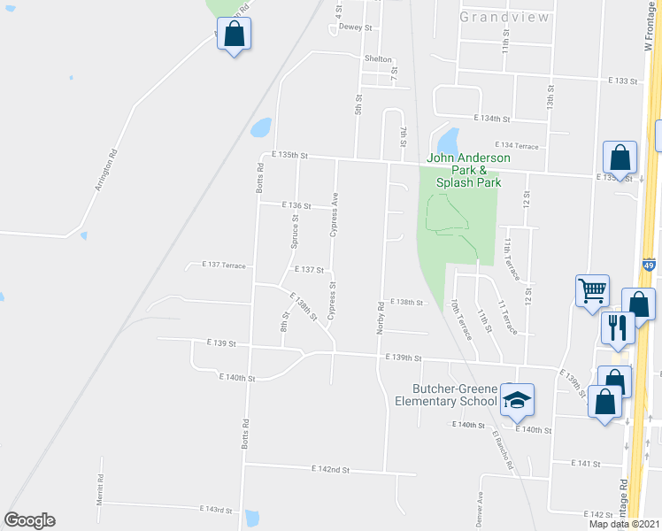 map of restaurants, bars, coffee shops, grocery stores, and more near 13700 Cypress Avenue in Grandview