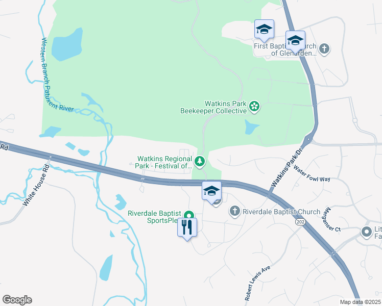 map of restaurants, bars, coffee shops, grocery stores, and more near 911 Hawks Landing in Upper Marlboro