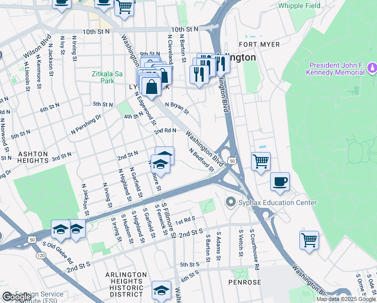 map of restaurants, bars, coffee shops, grocery stores, and more near 132 North Bedford Street in Arlington