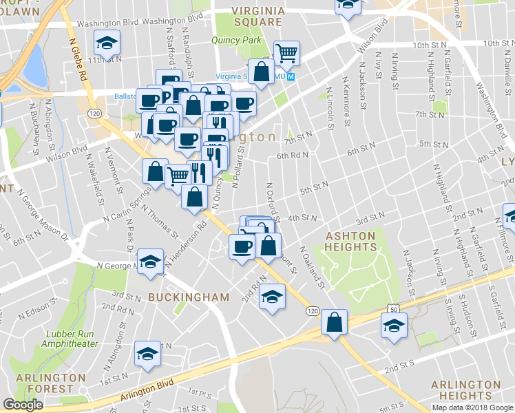 map of restaurants, bars, coffee shops, grocery stores, and more near 611 Piedmont Street in Arlington