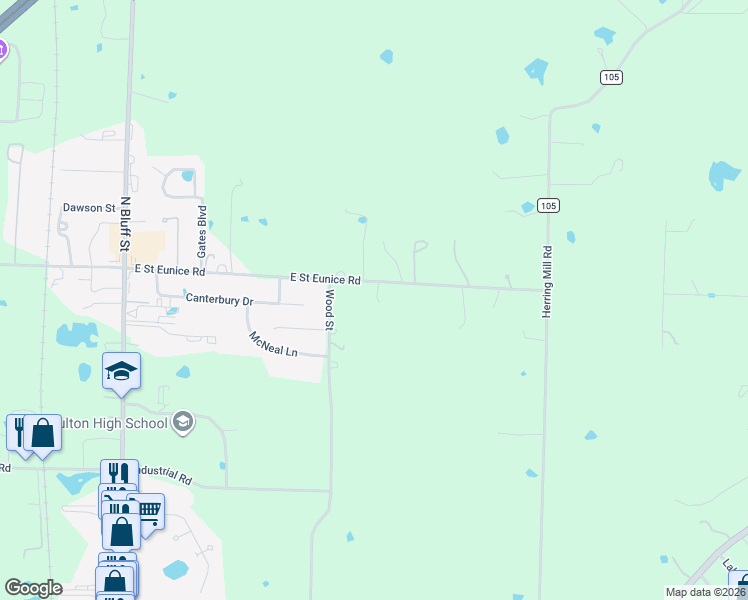 map of restaurants, bars, coffee shops, grocery stores, and more near 810-940 E Street Eunice Road in Fulton
