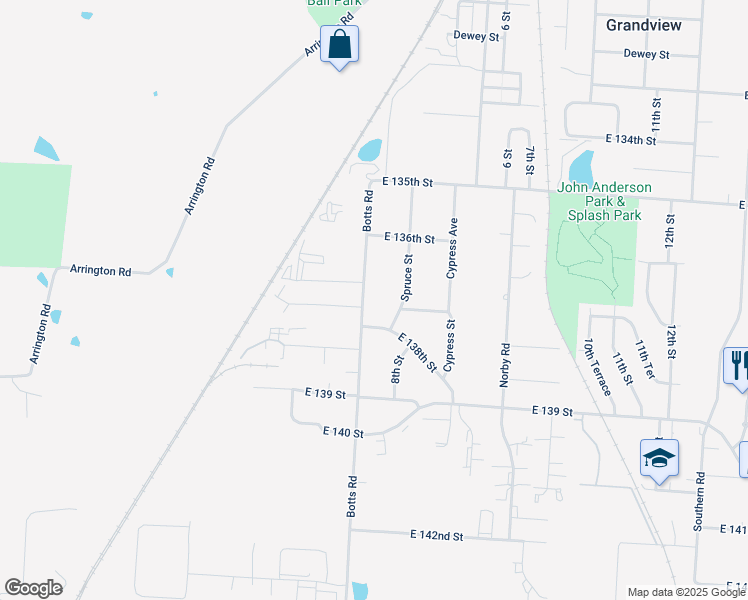 map of restaurants, bars, coffee shops, grocery stores, and more near 13720 Botts Road in Grandview