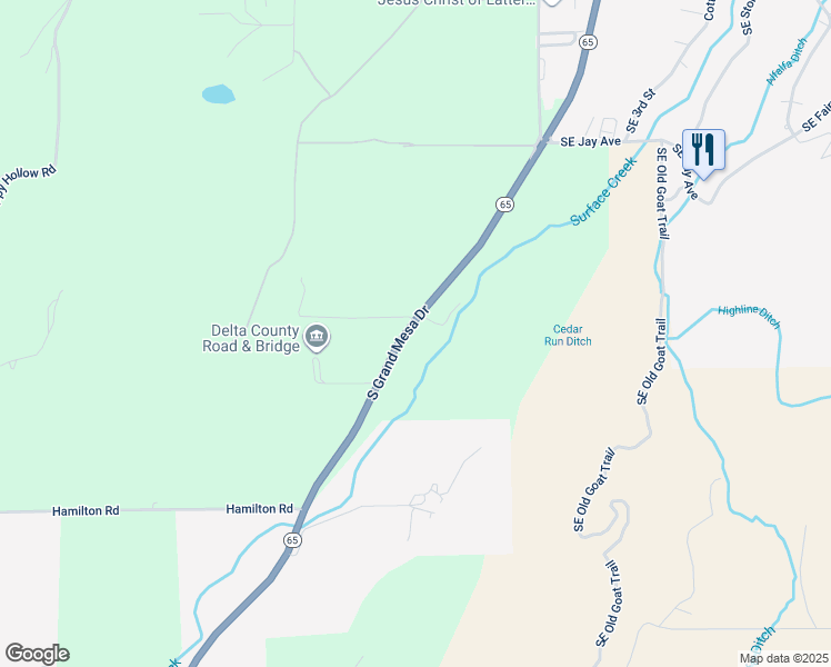 map of restaurants, bars, coffee shops, grocery stores, and more near 2323 South Grand Mesa Drive in Cedaredge