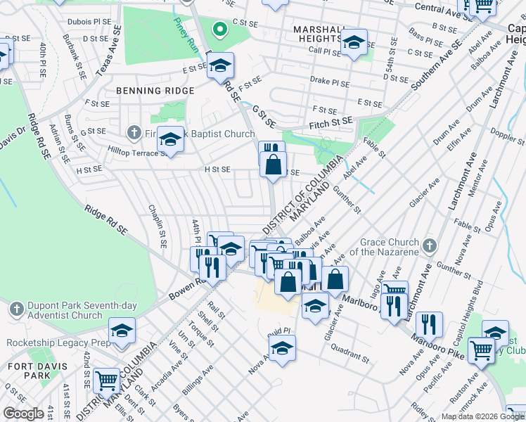 map of restaurants, bars, coffee shops, grocery stores, and more near 101 Independence Avenue Southeast in Washington