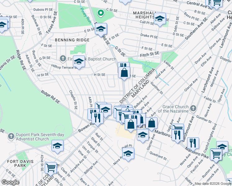 map of restaurants, bars, coffee shops, grocery stores, and more near 101 Independence Avenue Southeast in Washington