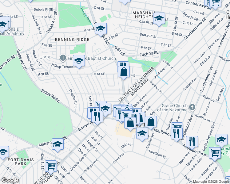 map of restaurants, bars, coffee shops, grocery stores, and more near 101 Independence Avenue Southeast in Washington