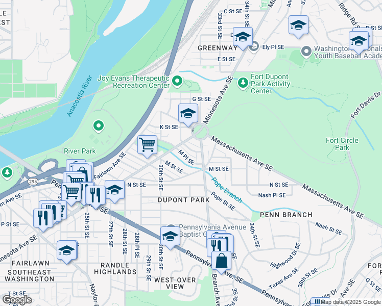map of restaurants, bars, coffee shops, grocery stores, and more near 3133 Lyndale Place Southeast in Washington