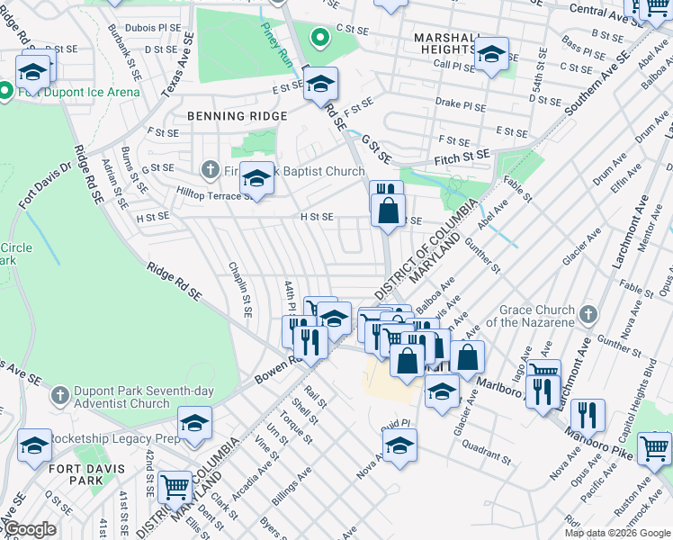 map of restaurants, bars, coffee shops, grocery stores, and more near 101 Independence Avenue Southeast in Washington