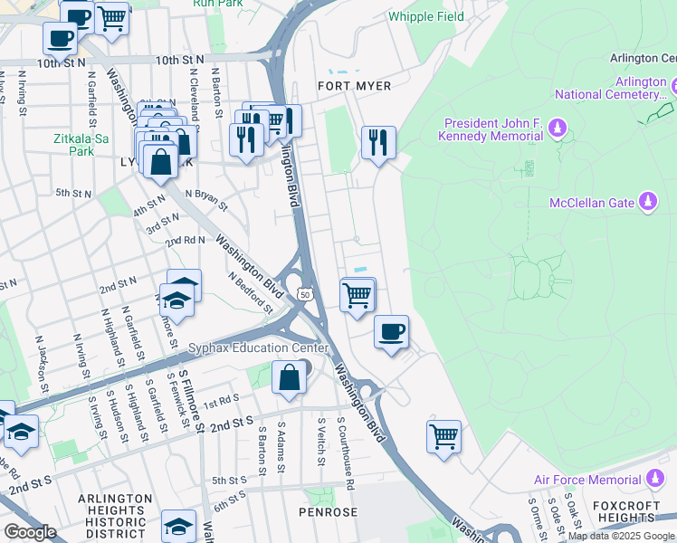 map of restaurants, bars, coffee shops, grocery stores, and more near 249 Sheridan Avenue in Arlington