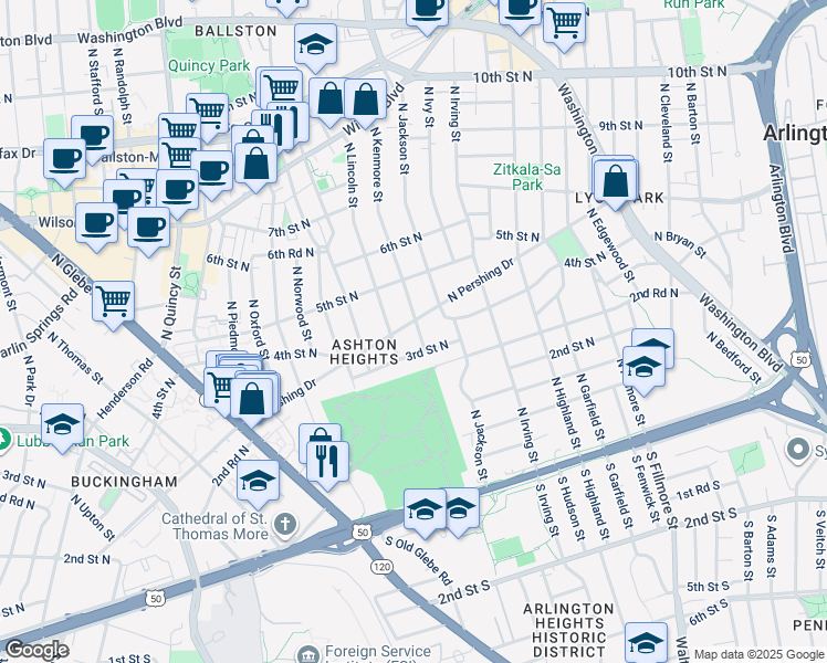 map of restaurants, bars, coffee shops, grocery stores, and more near 316 North Kenmore Street in Arlington