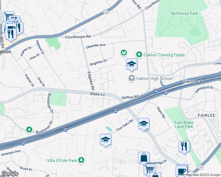 map of restaurants, bars, coffee shops, grocery stores, and more near 2967 Cashel Lane in Vienna
