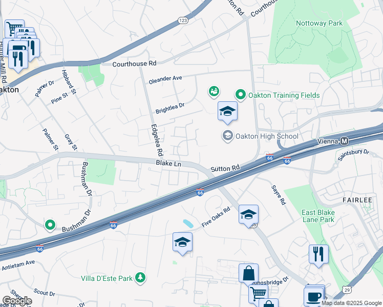 map of restaurants, bars, coffee shops, grocery stores, and more near 2967 Cashel Lane in Vienna