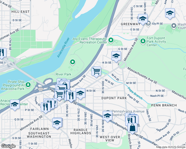 map of restaurants, bars, coffee shops, grocery stores, and more near 101 Independence Avenue Southeast in Washington