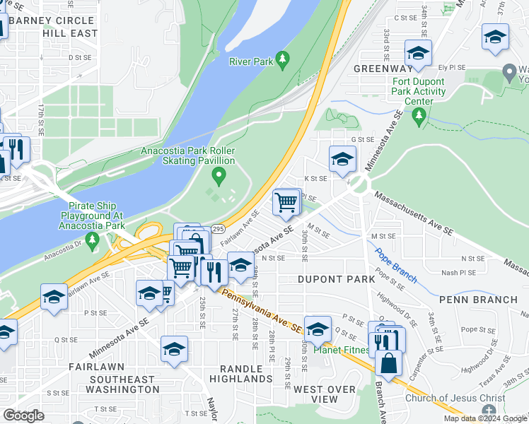 map of restaurants, bars, coffee shops, grocery stores, and more near 101 Independence Avenue Southeast in Washington