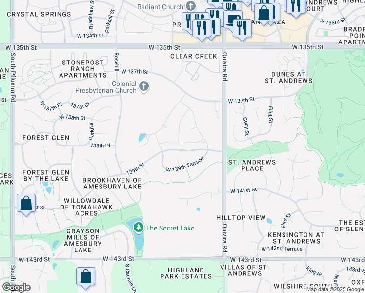 map of restaurants, bars, coffee shops, grocery stores, and more near 12103 West 138th Court in Overland Park