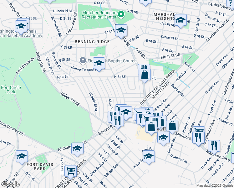 map of restaurants, bars, coffee shops, grocery stores, and more near 1148 45th Place Southeast in Washington