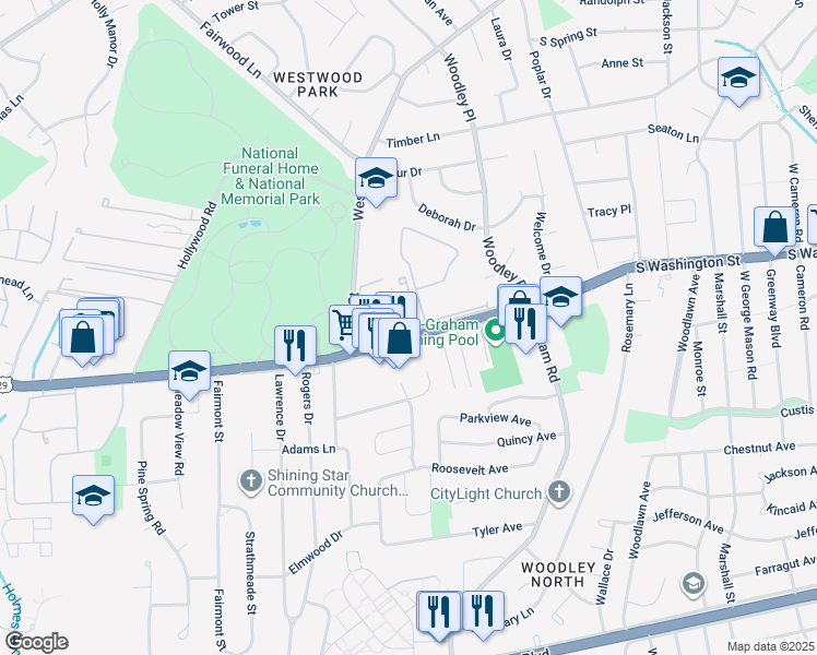 map of restaurants, bars, coffee shops, grocery stores, and more near 2820 Lee Oaks Place in Falls Church