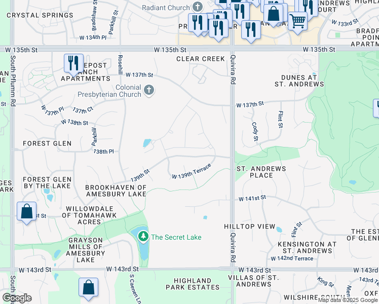 map of restaurants, bars, coffee shops, grocery stores, and more near 12103 West 138th Court in Overland Park