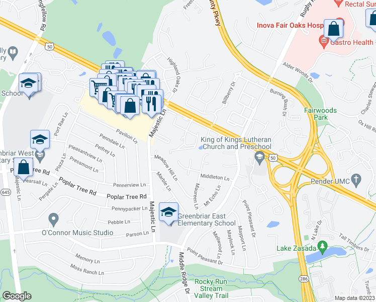 map of restaurants, bars, coffee shops, grocery stores, and more near 12930B Grays Pointe Road in Fairfax