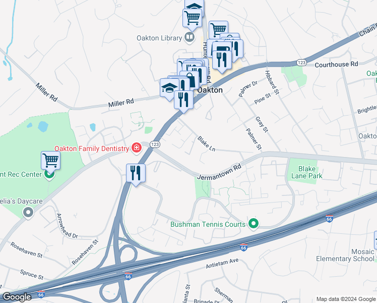 map of restaurants, bars, coffee shops, grocery stores, and more near 3022 Barden Oaks Court in Oakton